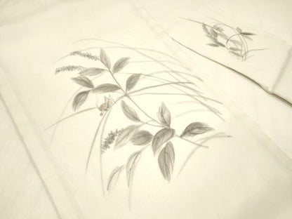 平和屋着物＊夏物 絹芭蕉 九寸名古屋帯 手描き 夏虫草花文 正絹 逸品 DABB3578cm