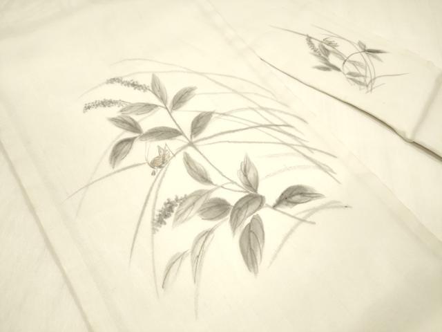 平和屋着物＊夏物 絹芭蕉 九寸名古屋帯 手描き 夏虫草花文 正絹 逸品 DABB3578cm
