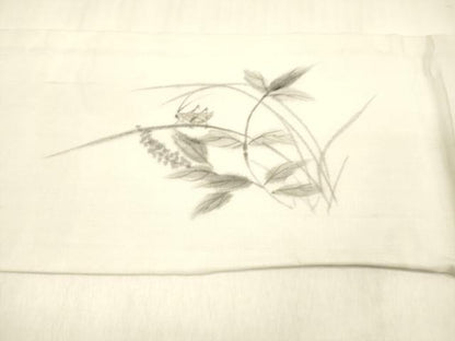 平和屋着物＊夏物 絹芭蕉 九寸名古屋帯 手描き 夏虫草花文 正絹 逸品 DABB3578cm