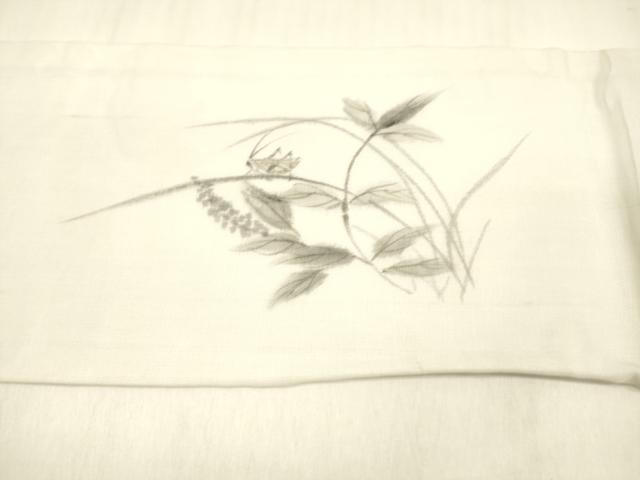 平和屋着物＊夏物 絹芭蕉 九寸名古屋帯 手描き 夏虫草花文 正絹 逸品 DABB3578cm