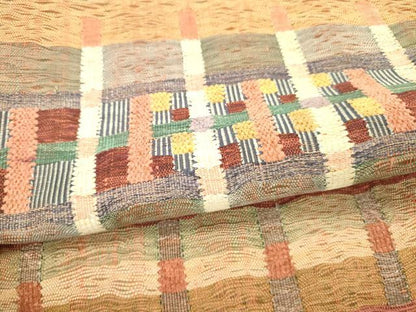 平和屋着物▽太鼓柄袋帯 スリーシーズン 春夏秋 すくい織 横段文 銀糸 正絹 逸品 DABB3581cm