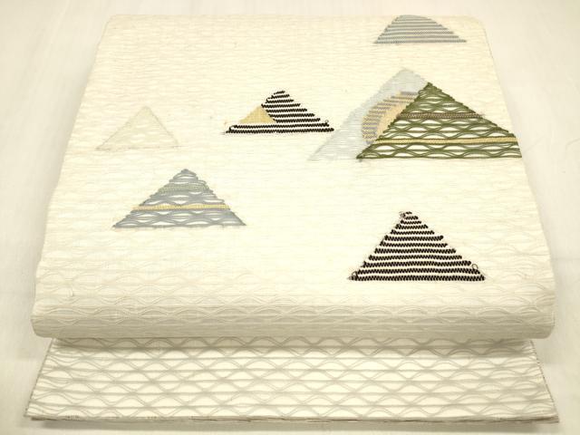 平和屋着物▽太鼓柄袋帯 スリーシーズン 春夏秋 櫛織 幾何学文様 金銀糸 正絹 逸品 DABB3582cm