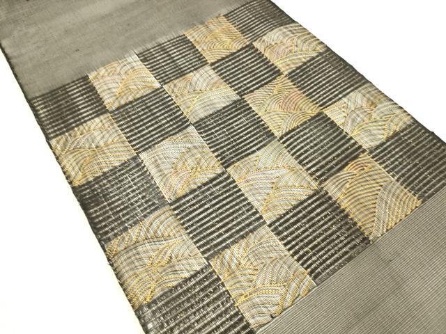 平和屋着物＊夏物 太鼓柄 本袋帯 市松流水文 黒地 金糸 正絹 逸品 DABB3583cm