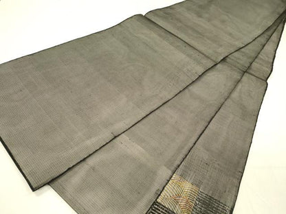 平和屋着物＊夏物 太鼓柄 本袋帯 市松流水文 黒地 金糸 正絹 逸品 DABB3583cm