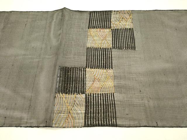 平和屋着物＊夏物 太鼓柄 本袋帯 市松流水文 黒地 金糸 正絹 逸品 DABB3583cm