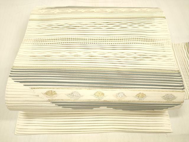 平和屋着物＊夏物　絽綴れ　八寸名古屋帯　横段文　金銀糸　正絹　逸品　DABB3584cm