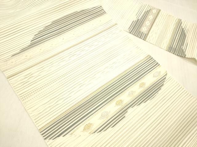 平和屋着物＊夏物　絽綴れ　八寸名古屋帯　横段文　金銀糸　正絹　逸品　DABB3584cm