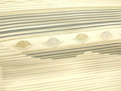 平和屋着物＊夏物　絽綴れ　八寸名古屋帯　横段文　金銀糸　正絹　逸品　DABB3584cm