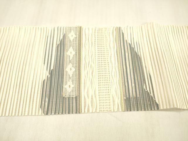 平和屋着物＊夏物　絽綴れ　八寸名古屋帯　横段文　金銀糸　正絹　逸品　DABB3584cm