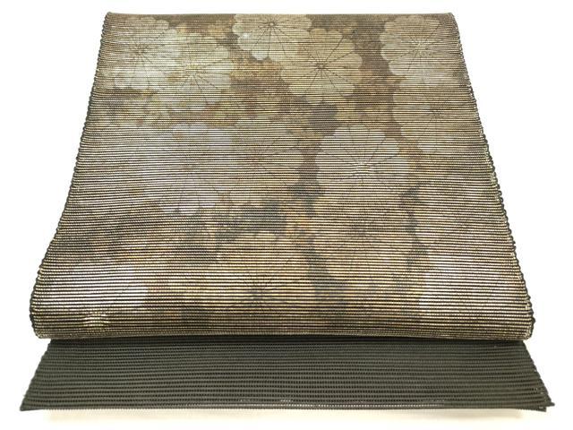 平和屋着物＊夏物 八寸名古屋帯 舞花文 黒地 金銀糸 引箔 正絹 逸品 DABB3586cm