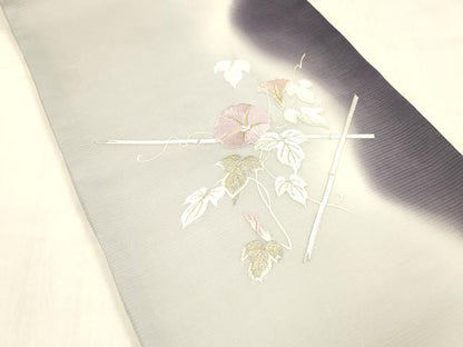 平和屋着物＊夏物 太鼓柄袋帯 総刺繍 朝顔 金銀糸 正絹 逸品 DABB3589cm
