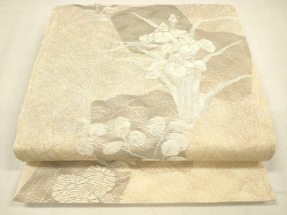 平和屋着物＊夏物 六通柄袋帯 草花文 金糸 正絹 逸品 DABB3590cm