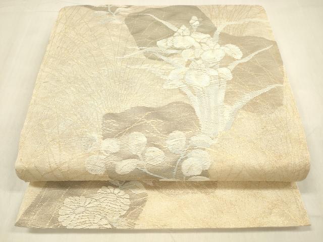 平和屋着物＊夏物 六通柄袋帯 草花文 金糸 正絹 逸品 DABB3590cm