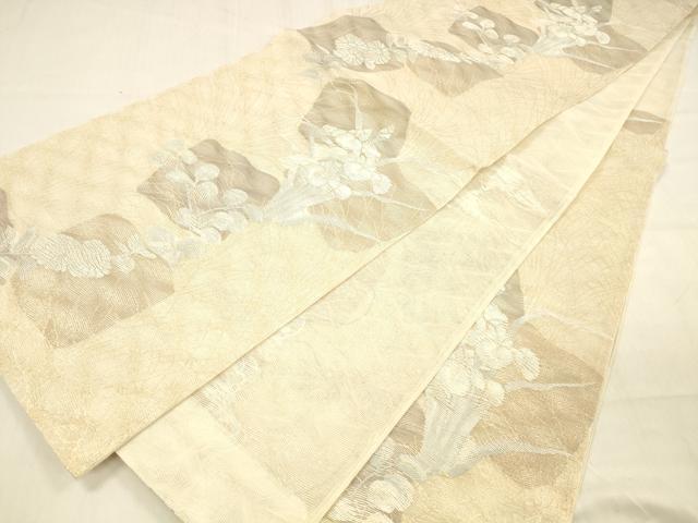 平和屋着物＊夏物 六通柄袋帯 草花文 金糸 正絹 逸品 DABB3590cm