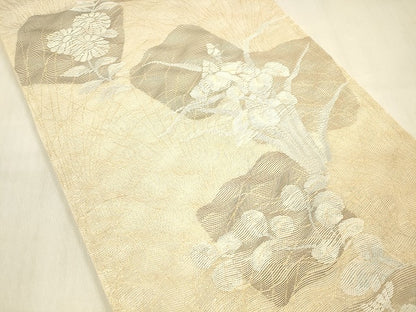 平和屋着物＊夏物 六通柄袋帯 草花文 金糸 正絹 逸品 DABB3590cm