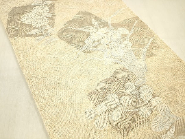 平和屋着物＊夏物 六通柄袋帯 草花文 金糸 正絹 逸品 DABB3590cm
