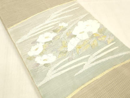 平和屋着物＊夏物 絽綴れ 太鼓柄袋帯 枝花文 金銀糸 正絹 逸品 DABB3591cm