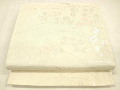 平和屋着物＊夏物 六通柄袋帯 草葉文 銀糸 正絹 逸品 DABB3593cm