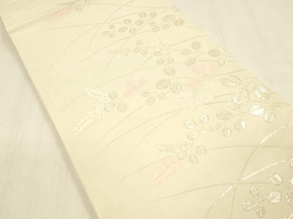 平和屋着物＊夏物 六通柄袋帯 草葉文 銀糸 正絹 逸品 DABB3593cm