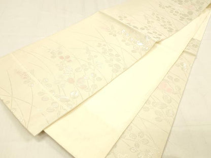平和屋着物＊夏物 六通柄袋帯 草葉文 銀糸 正絹 逸品 DABB3593cm