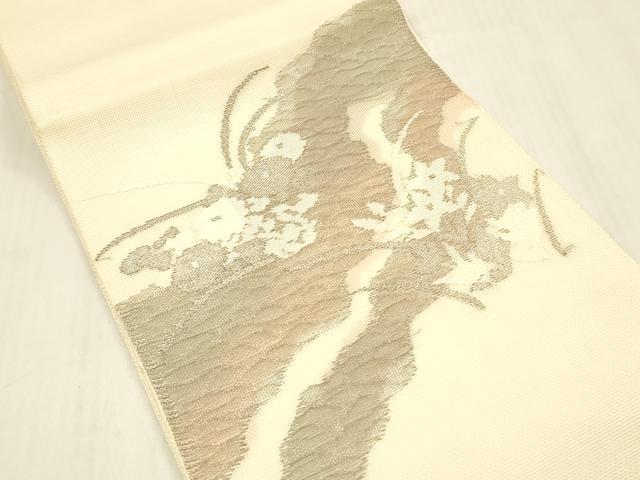 平和屋着物＊夏物 太鼓柄 本袋帯 流水草花文 銀糸 正絹 逸品 DABB3594cm