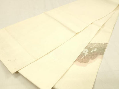 平和屋着物＊夏物 太鼓柄 本袋帯 流水草花文 銀糸 正絹 逸品 DABB3594cm