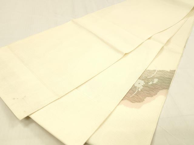 平和屋着物＊夏物 太鼓柄 本袋帯 流水草花文 銀糸 正絹 逸品 DABB3594cm