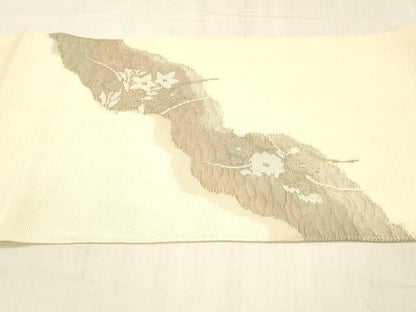平和屋着物＊夏物 太鼓柄 本袋帯 流水草花文 銀糸 正絹 逸品 DABB3594cm