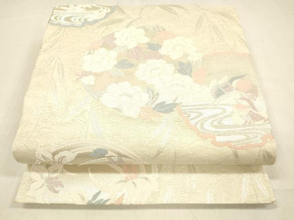 平和屋着物＊夏物 六通柄袋帯 雪輪草花文 銀糸 正絹 逸品 DABB3595cm