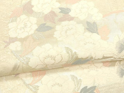 平和屋着物＊夏物 六通柄袋帯 雪輪草花文 銀糸 正絹 逸品 DABB3595cm