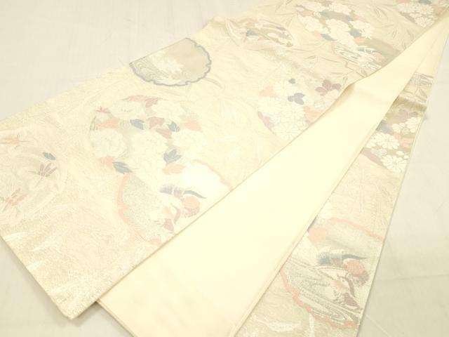 平和屋着物＊夏物 六通柄袋帯 雪輪草花文 銀糸 正絹 逸品 DABB3595cm