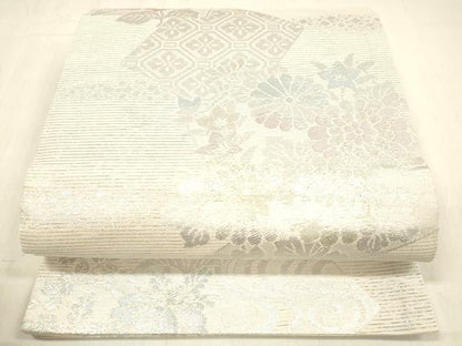 平和屋着物＊夏物 六通柄袋帯 流水草花文 金銀糸 正絹 逸品 DABB3597cm