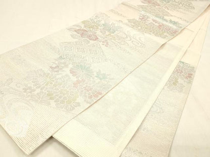 平和屋着物＊夏物 六通柄袋帯 流水草花文 金銀糸 正絹 逸品 DABB3597cm