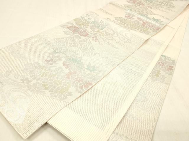 平和屋着物＊夏物 六通柄袋帯 流水草花文 金銀糸 正絹 逸品 DABB3597cm