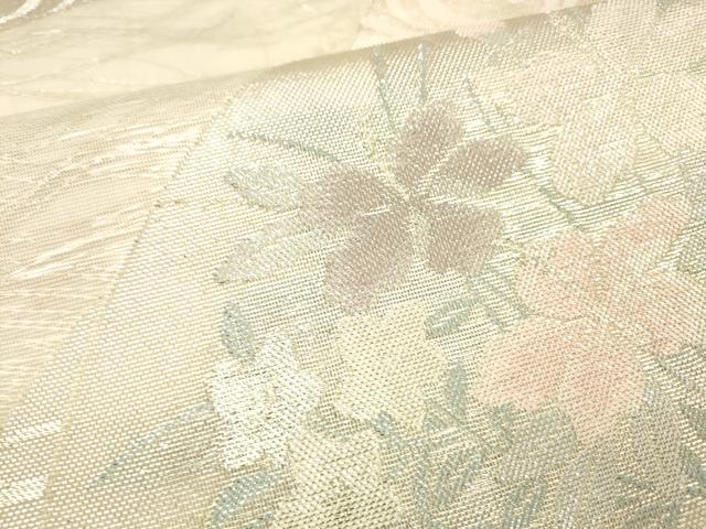 平和屋着物＊夏物　六通柄袋帯　扇面流水花文　銀糸　正絹　逸品　DABB3598cm