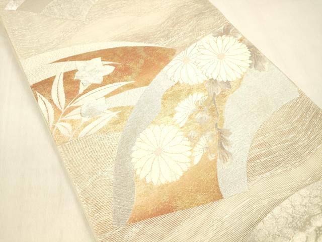 平和屋着物＊夏物 六通柄袋帯 地紙花文 金銀糸 正絹 逸品 DABB3601cm