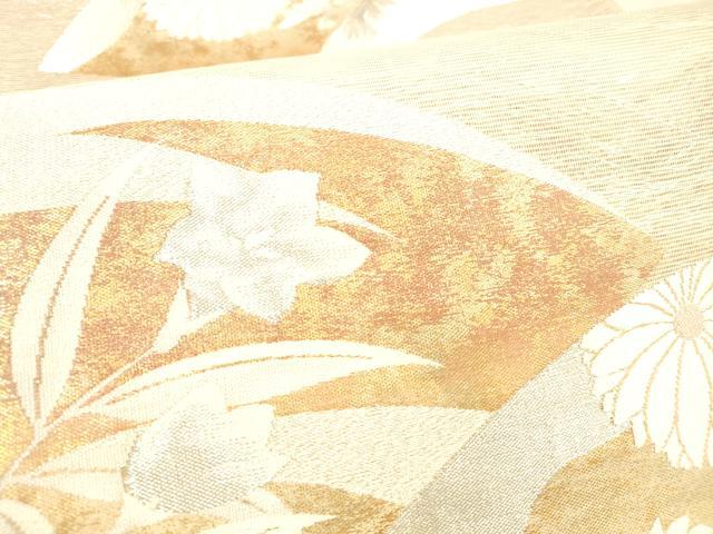 平和屋着物＊夏物 六通柄袋帯 地紙花文 金銀糸 正絹 逸品 DABB3601cm