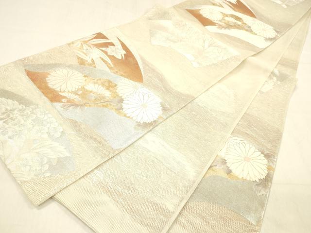 平和屋着物＊夏物 六通柄袋帯 地紙花文 金銀糸 正絹 逸品 DABB3601cm