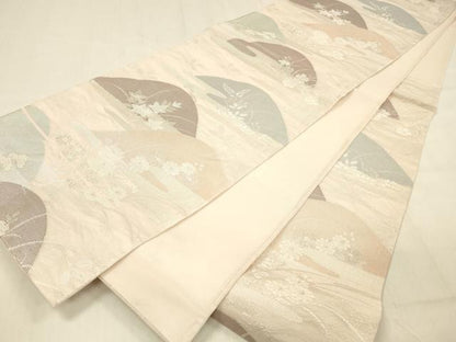 平和屋着物＊夏物 六通柄袋帯 草花文 銀糸 正絹 逸品 DABB3602cm
