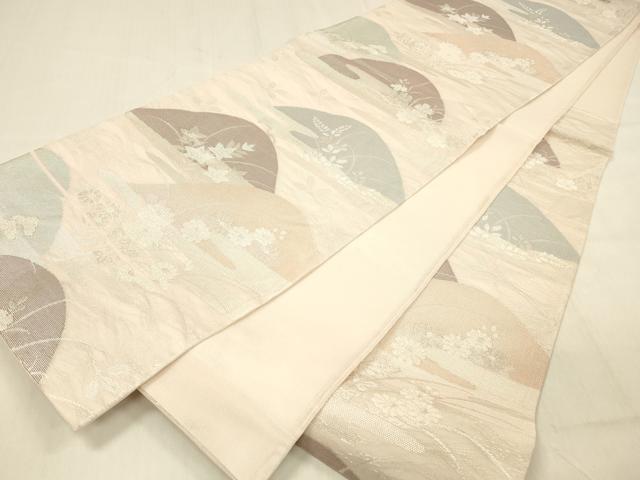 平和屋着物＊夏物 六通柄袋帯 草花文 銀糸 正絹 逸品 DABB3602cm