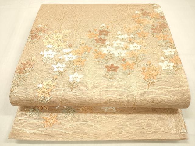平和屋着物＊夏物 西陣 六通柄袋帯 唐織 草花文 金糸 正絹 逸品 DABB3605cm