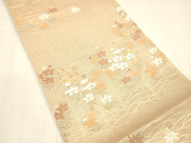 平和屋着物＊夏物 西陣 六通柄袋帯 唐織 草花文 金糸 正絹 逸品 DABB3605cm