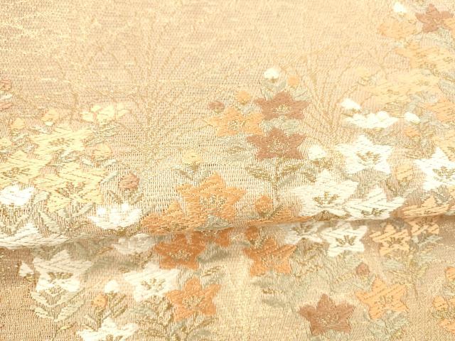 平和屋着物＊夏物 西陣 六通柄袋帯 唐織 草花文 金糸 正絹 逸品 DABB3605cm