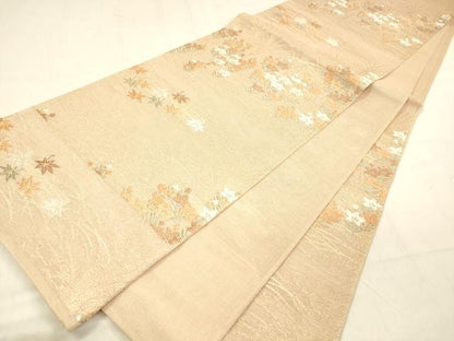 平和屋着物＊夏物 西陣 六通柄袋帯 唐織 草花文 金糸 正絹 逸品 DABB3605cm