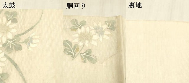 平和屋着物＊夏物 太鼓柄袋帯 草花文 金銀糸 正絹 逸品 DABB3607cm