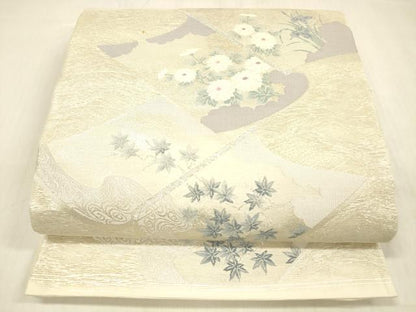 平和屋着物＊夏物 六通柄袋帯 唐織 冊子草花文 銀糸 正絹 逸品 DABB3608cm