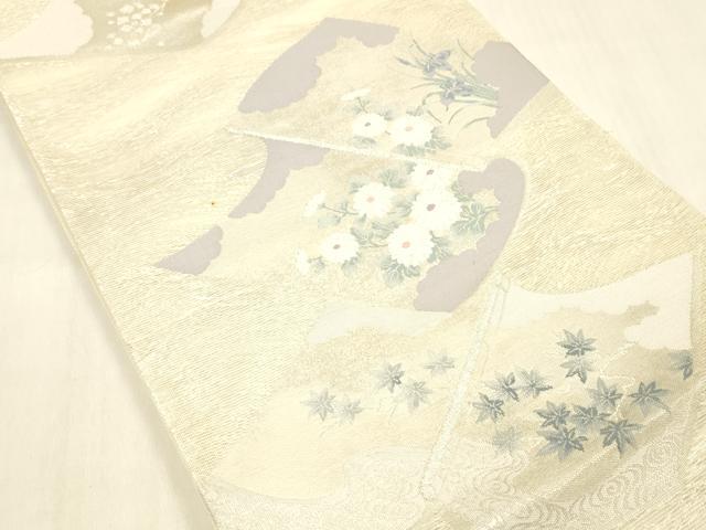 平和屋着物＊夏物 六通柄袋帯 唐織 冊子草花文 銀糸 正絹 逸品 DABB3608cm