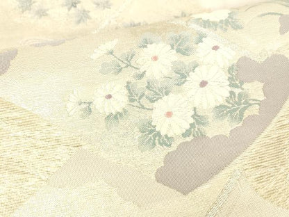 平和屋着物＊夏物 六通柄袋帯 唐織 冊子草花文 銀糸 正絹 逸品 DABB3608cm