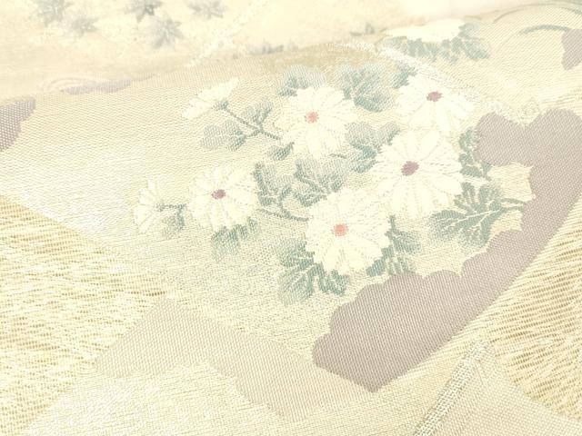 平和屋着物＊夏物 六通柄袋帯 唐織 冊子草花文 銀糸 正絹 逸品 DABB3608cm