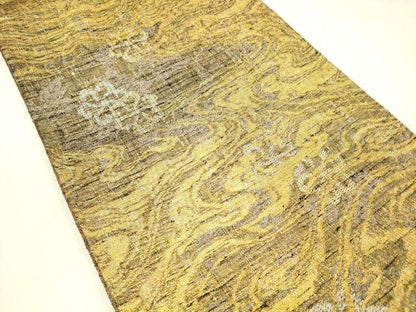 平和屋着物▽六通柄袋帯 スリーシーズン 春夏秋 流水花文 金銀糸 正絹 逸品 DABB3613cm
